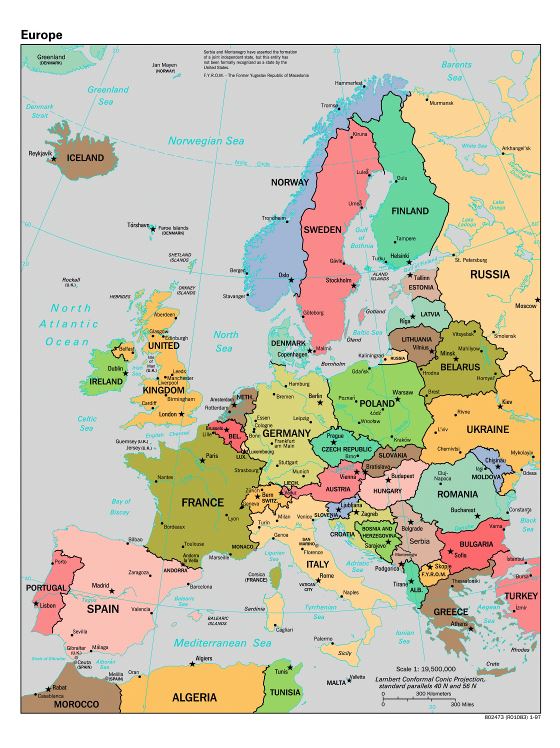 Large detailed political map of Europe - 1997