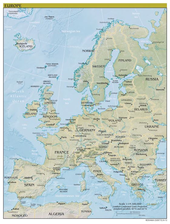 Large detailed political map of Europe - 2012