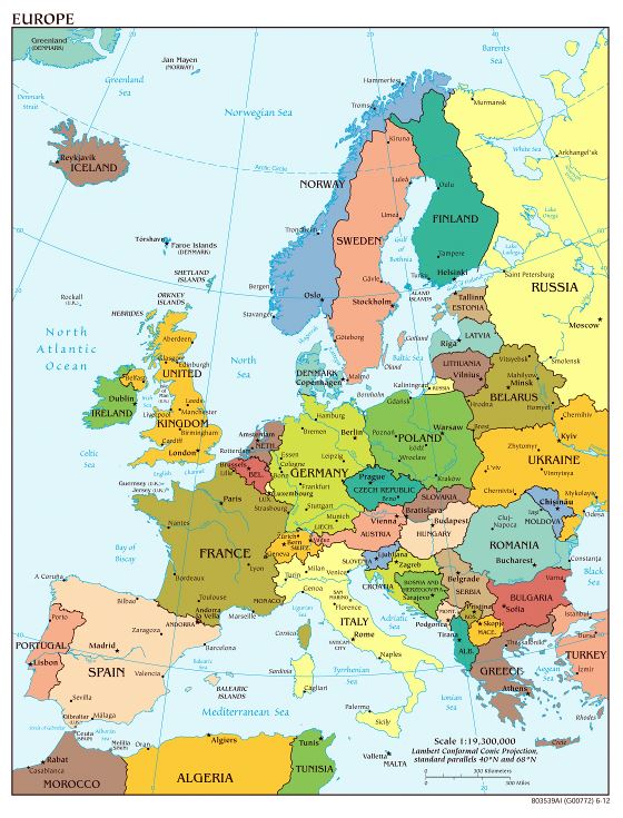 Large detailed political map of Europe - 2012