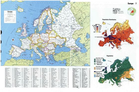 Large detailed political map of Europe