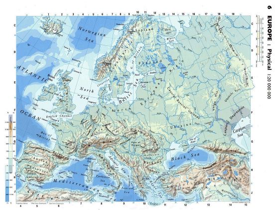 Large physical map of Europe