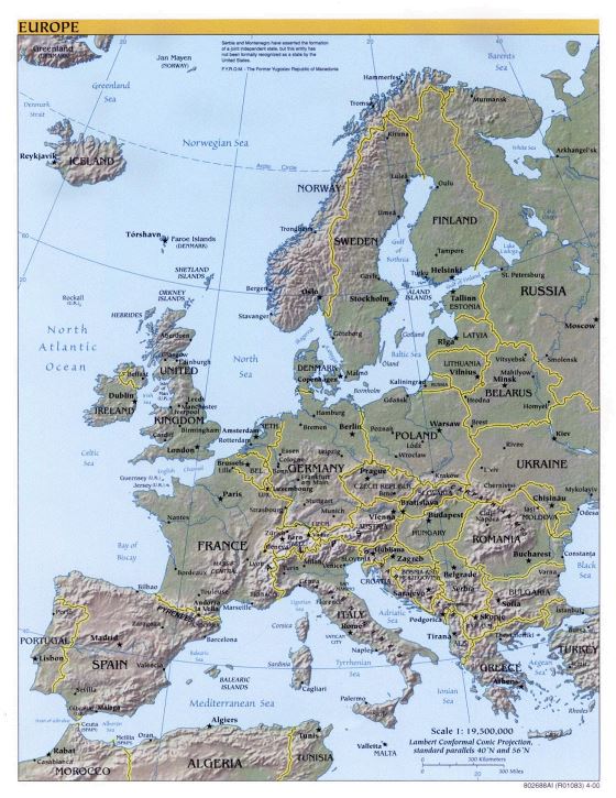 Large political map of Europe - 2000