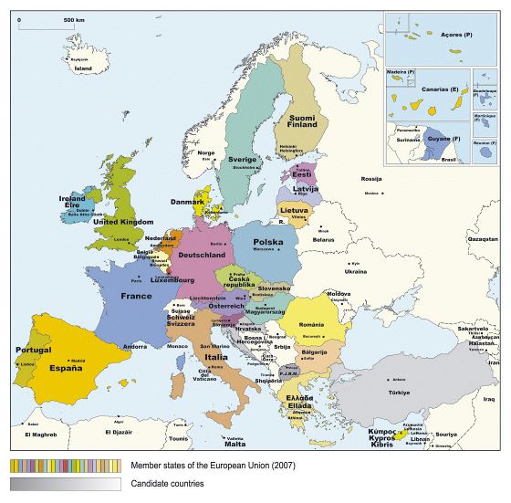 Map of member states of the European Union - 2007