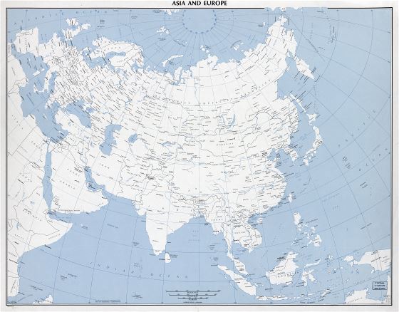 In high resolution old political map of Asia and Europe - 1975