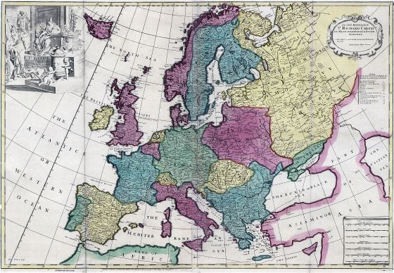 In high resolution old political map of Europe - 17xx