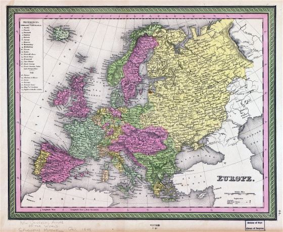 Large old political map of Europe - 1849
