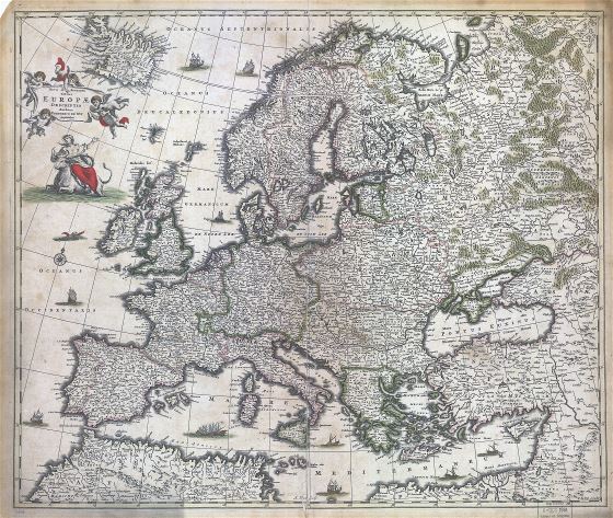 Large scale old map of Europe - 1700