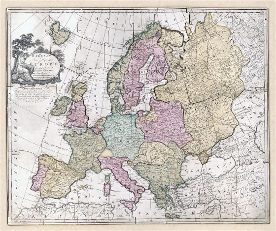 Large scale old political map of Europe - 1814