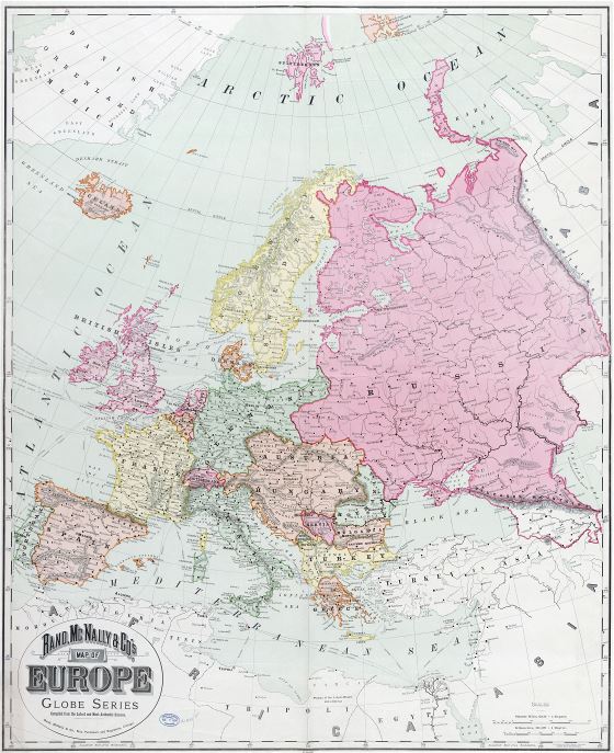 Large scale old political map of Europe - 1894
