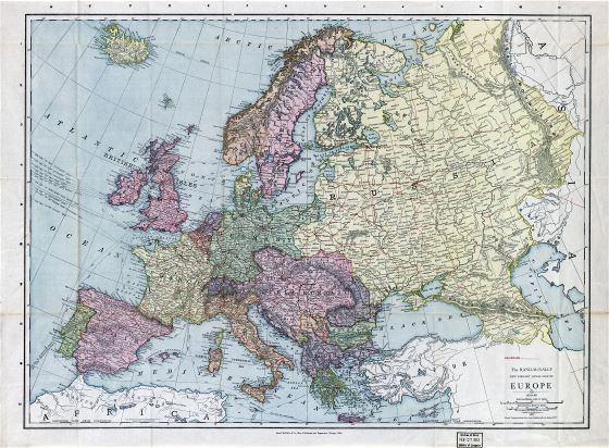 Large scale old political map of Europe - 1912