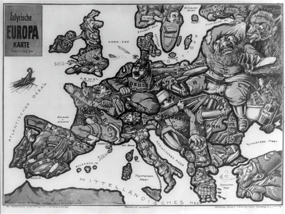 Old satirical map of Europe - 1914