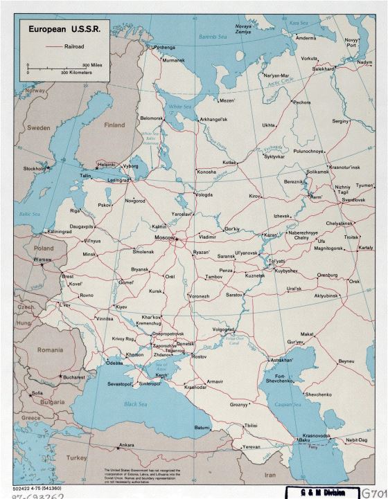 Large map of European USSR - 1975