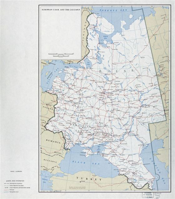 Large map of European USSR and the Caucasus - 1960