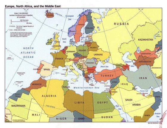 Political map of Europe, North Africa and the Middle East - 2000