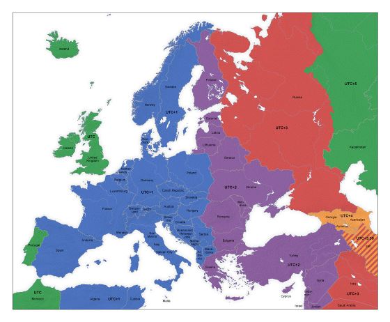 Time zones map of Europe