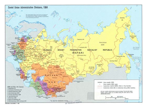 Large administrative divisions map of the Soviet Union (U.S.S.R) - 1984