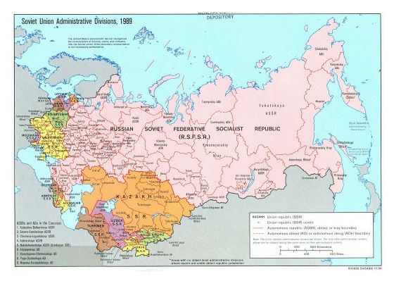 Large administrative divisions map of the Soviet Union - 1989
