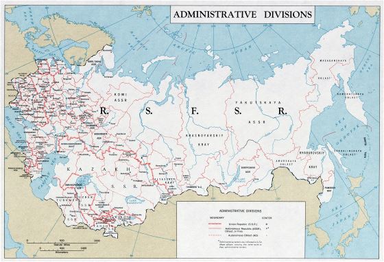 Large detailed administrative divisions map of the U.S.S.R. - 1961