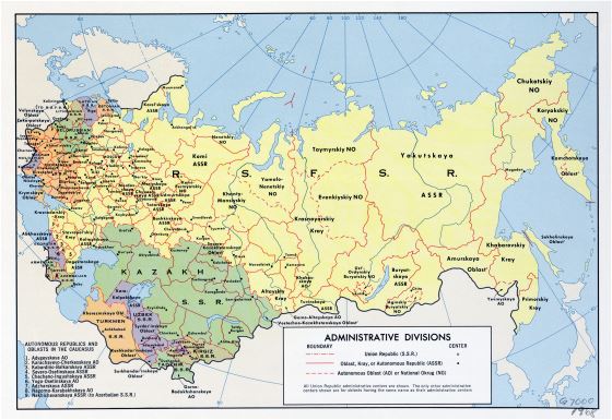 Large detailed administrative divisions map of the USSR - 1968