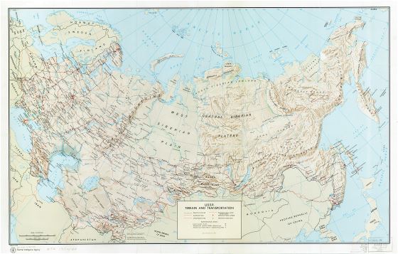 Large detailed terrain and transportation map of the USSR - 1974