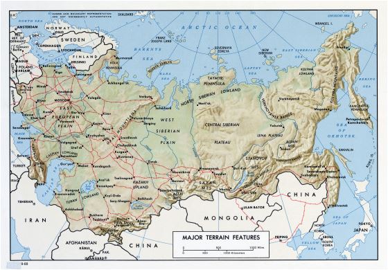 Large detailed terrain map of the USSR - 1968