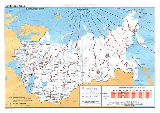 Large time zones map of the USSR - 1982