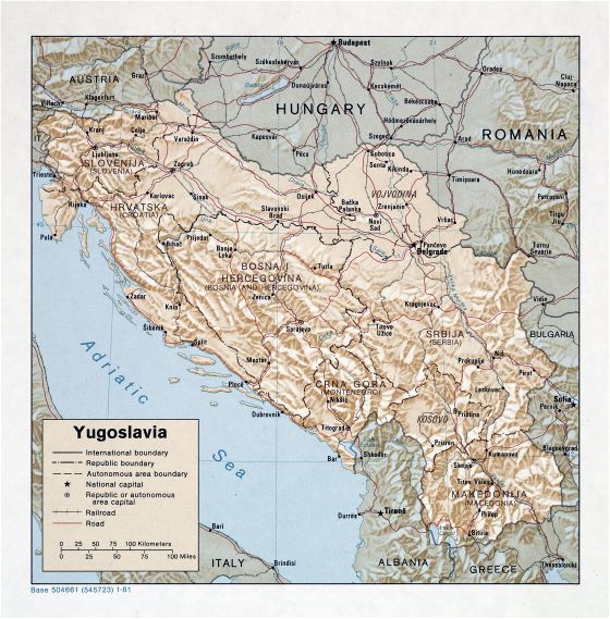 Large detailed political map of Yugoslavia - 1981