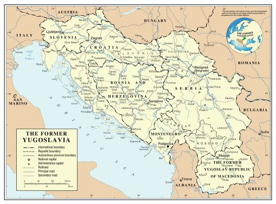 Large detailed political map of Yugoslavia