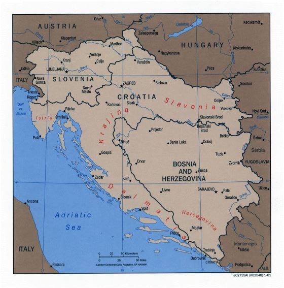 Large political map of the Western Former Yugoslav Republics - 2001 ...