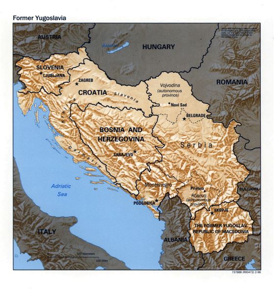 Large political map of Yugoslavia - 1996