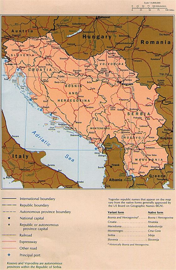 Large political map of Yugoslavia