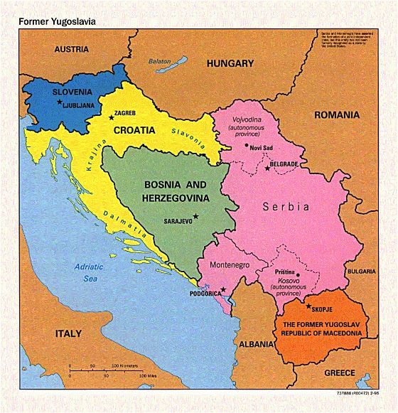 Political map of Yugoslavia - 1996