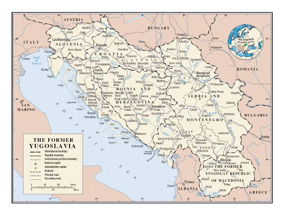 Political map of Yugoslavia